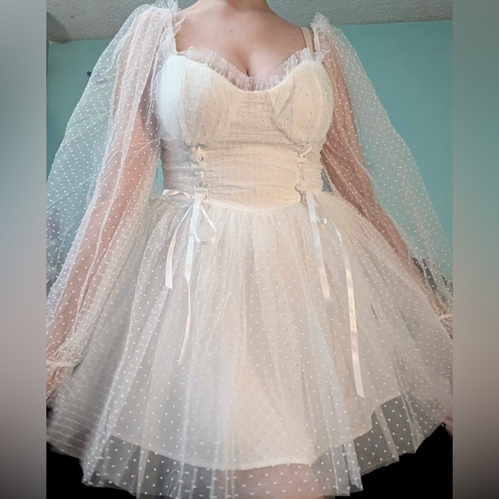 NWT XXS Dolls Kill Sugar Thrillz Heavenly Affair Babydoll Dress in White